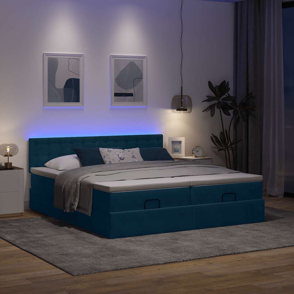 osmannisk sengeramme med madrasser 160x200 cm fløjl mørkeblå