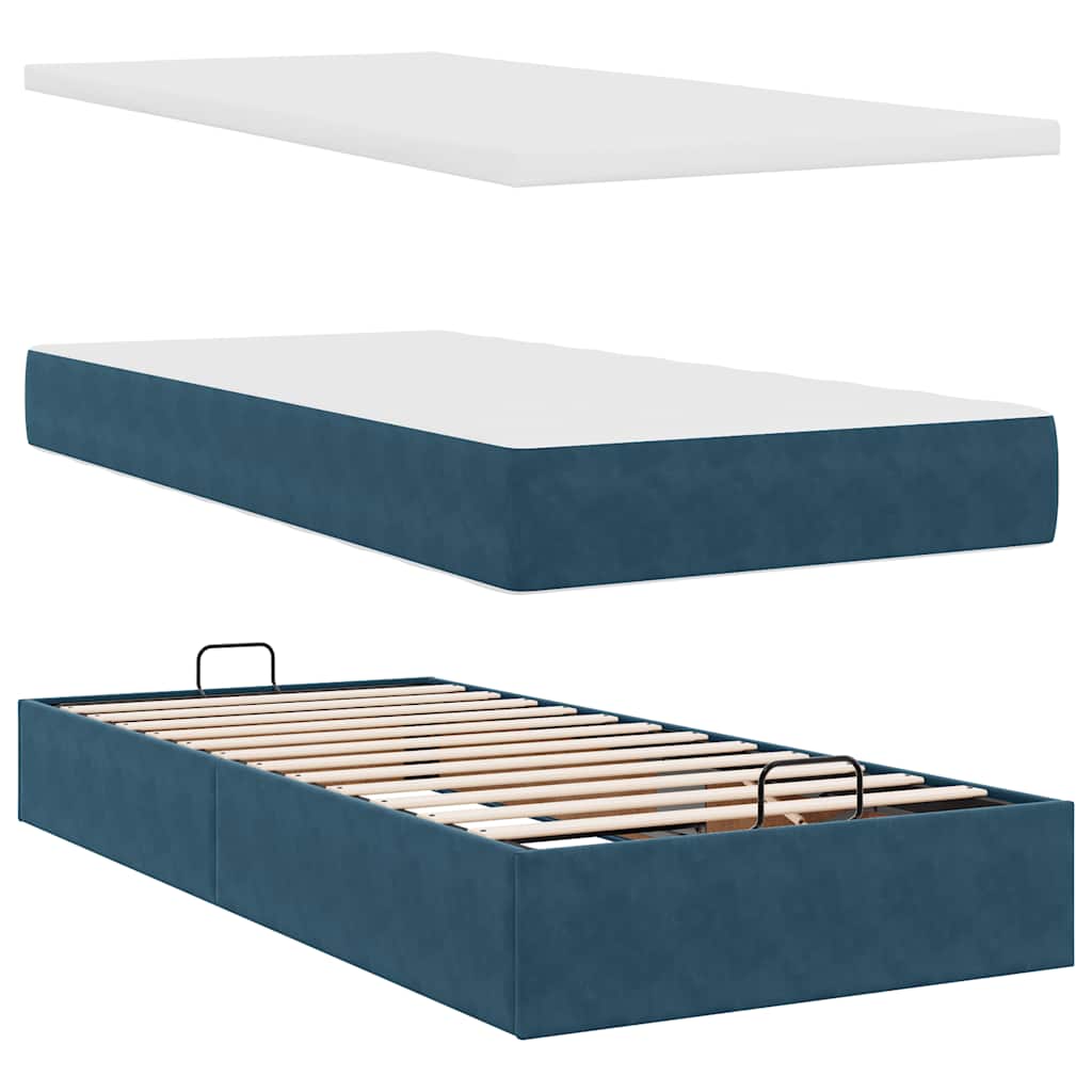 Ottoman seng med madrasser & LEDs Mørkeblå 200x200cm Fløjl