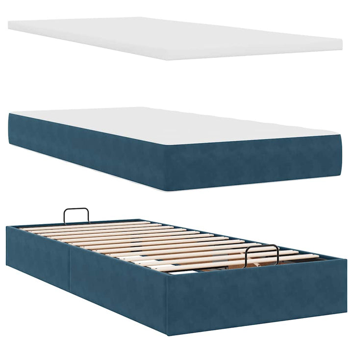 Ottoman seng med madrasser & LEDs Mørkeblå 200x200cm Fløjl