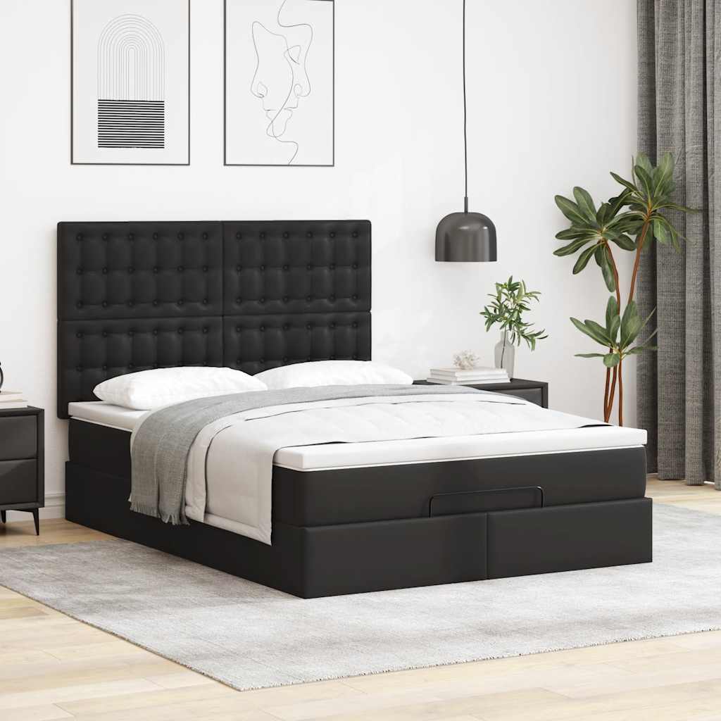 osmannisk sengeramme med madras 140x190 cm kunstlæder sort