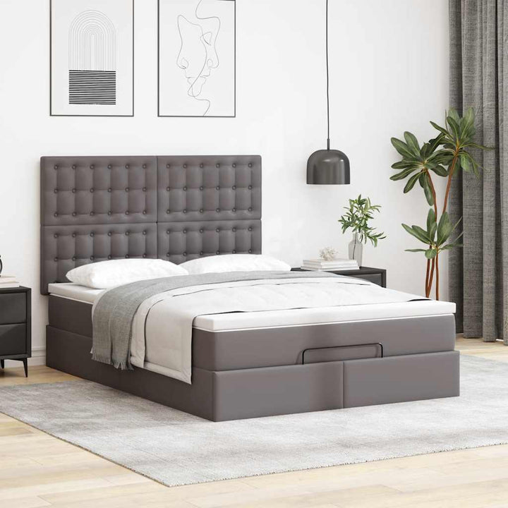 osmannisk sengeramme med madras 140x200 cm kunstlæder grå