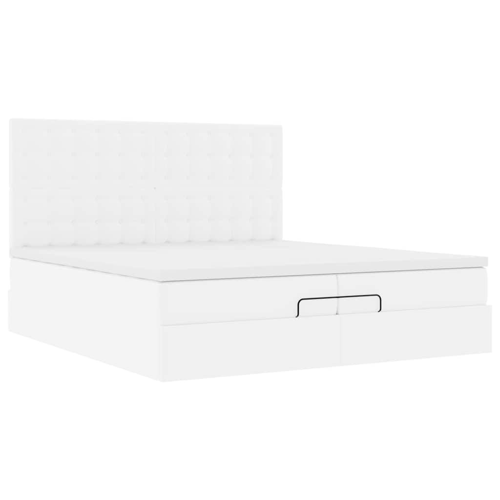 osmannisk sengeramme med madrasser 200x200 cm kunstlæder hvid