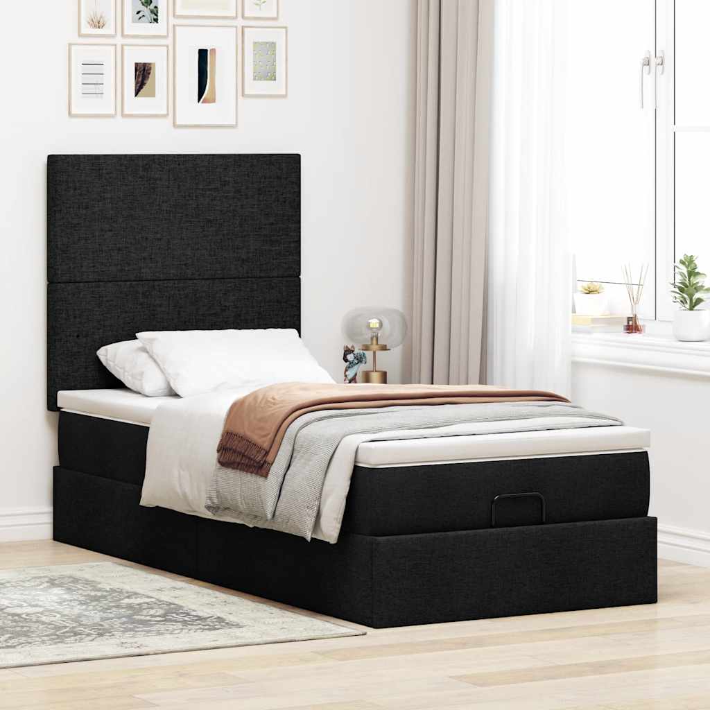 osmannisk sengeramme med madras 90x190 cm stof sort