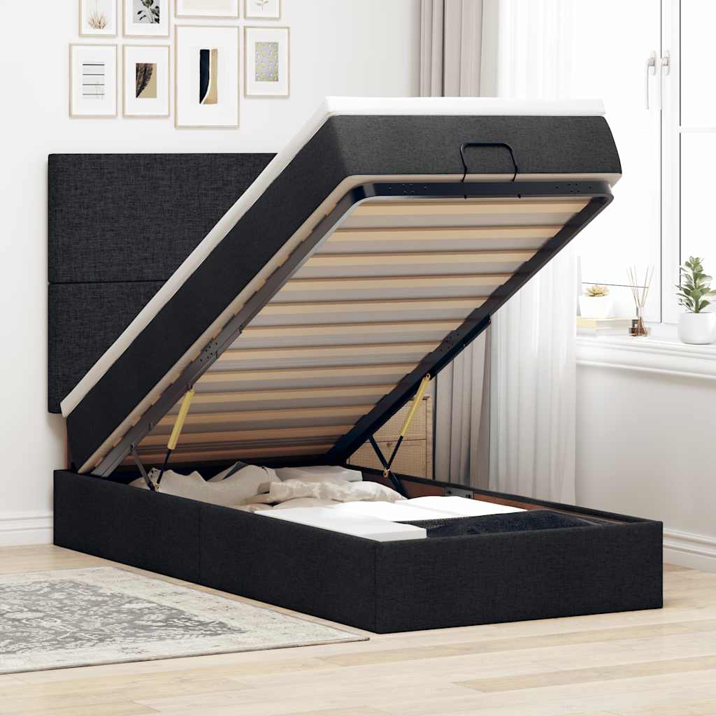 osmannisk sengeramme med madras 90x190 cm stof sort