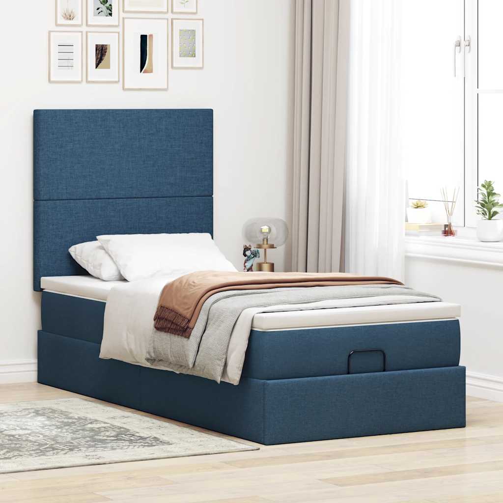 osmannisk sengeramme med madras 90x190 cm stof blå