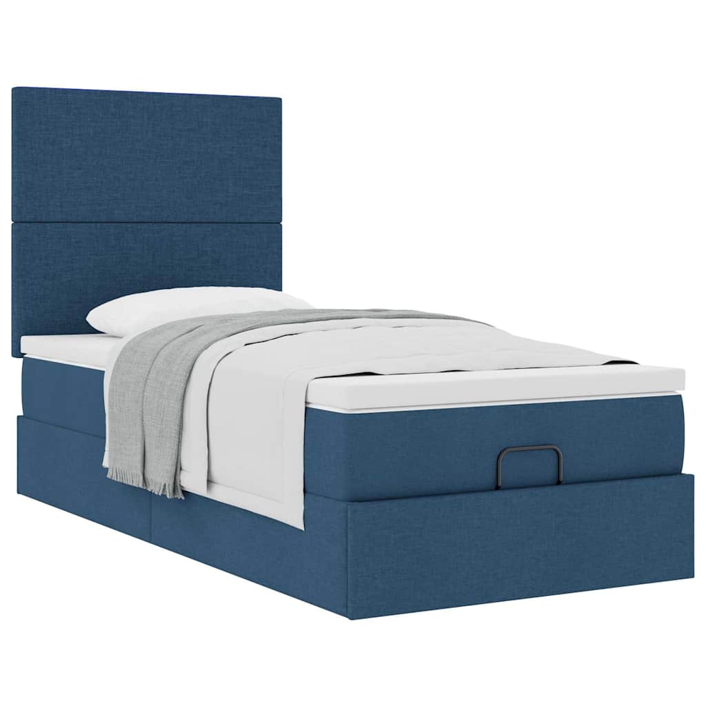 ottoman seng med madras 90x200 cm stof blå