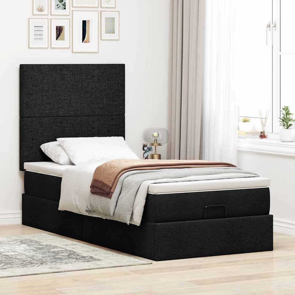 ottoman seng med madras 100x200 cm stof sort