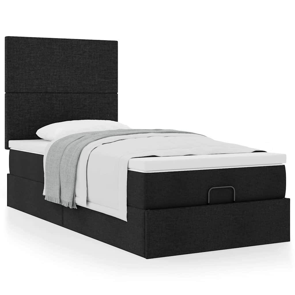 ottoman seng med madras 100x200 cm stof sort