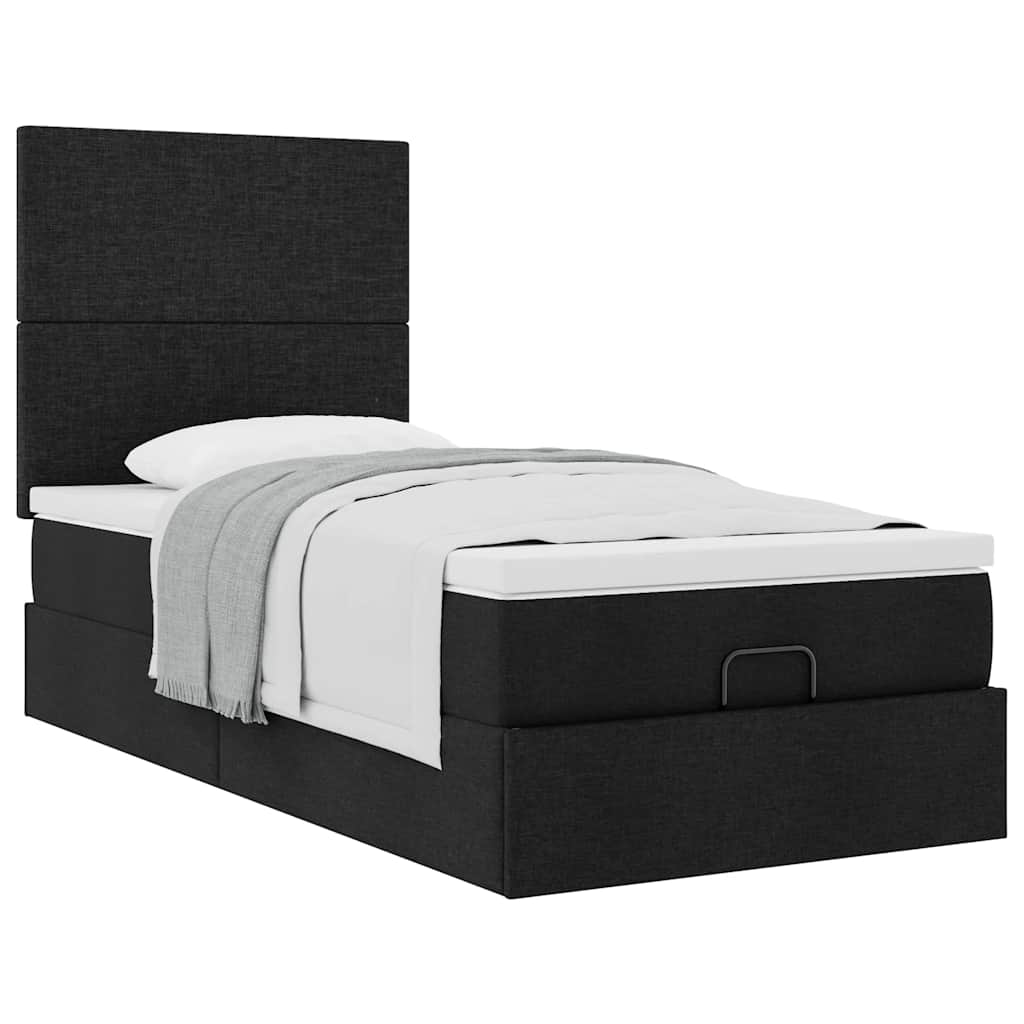 ottoman seng med madras 100x200 cm stof sort