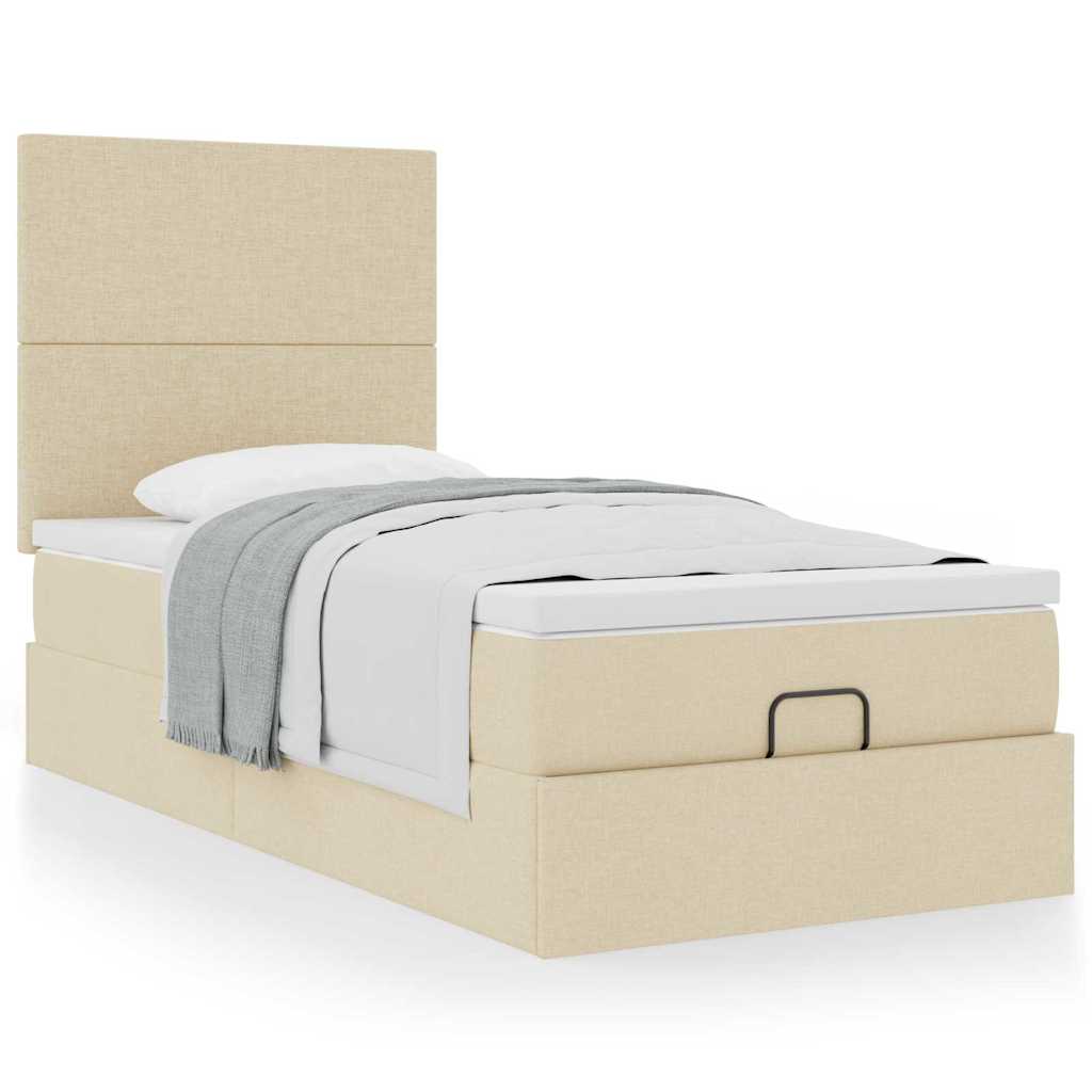 ottoman seng med madras 100x200 cm stof cremefarvet