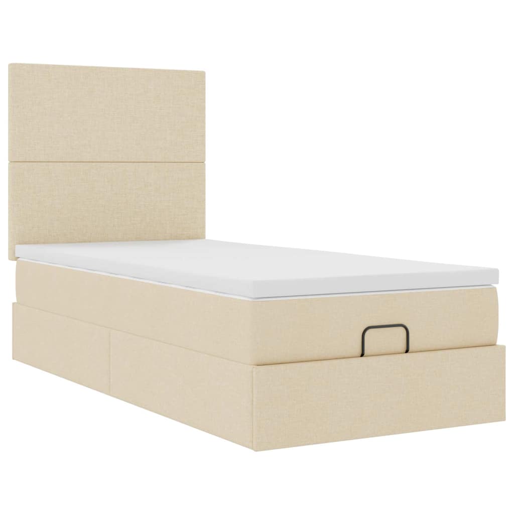 ottoman seng med madras 100x200 cm stof cremefarvet