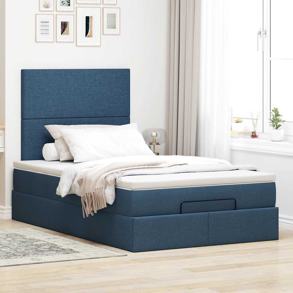 osmannisk sengeramme med madras 120x190 cm stof blå