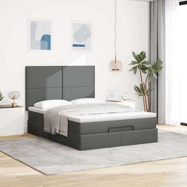 osmannisk sengeramme med madras 140x190 cm stof mørkegrå