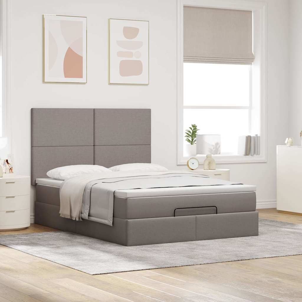 osmannisk sengeramme med madras 140x190 cm stof gråbrun