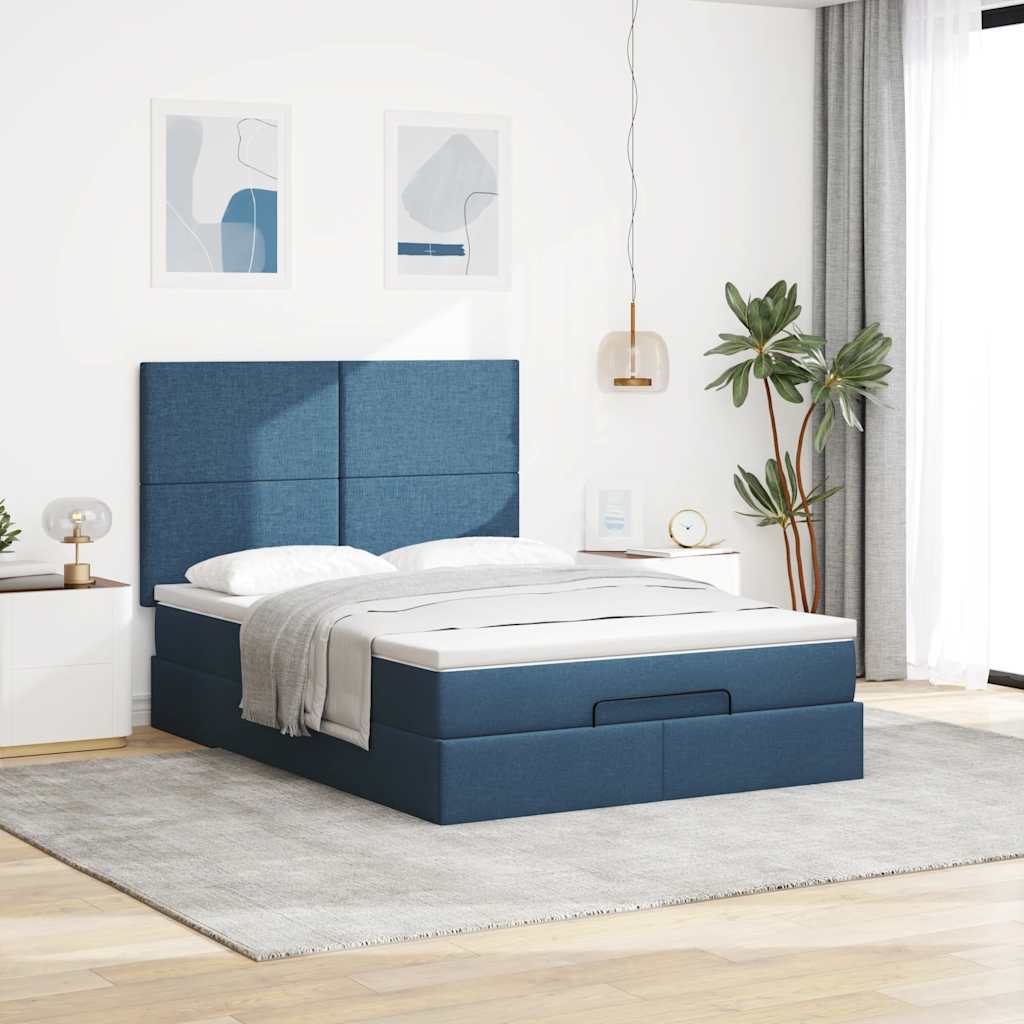 osmannisk sengeramme med madras 140x190 cm stof blå