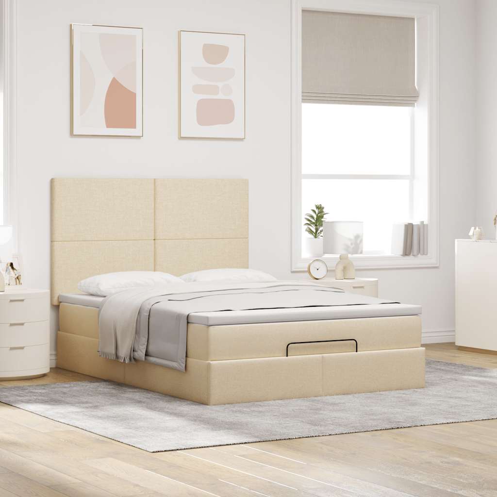 osmannisk sengeramme med madras 140x200 cm stof cremefarvet