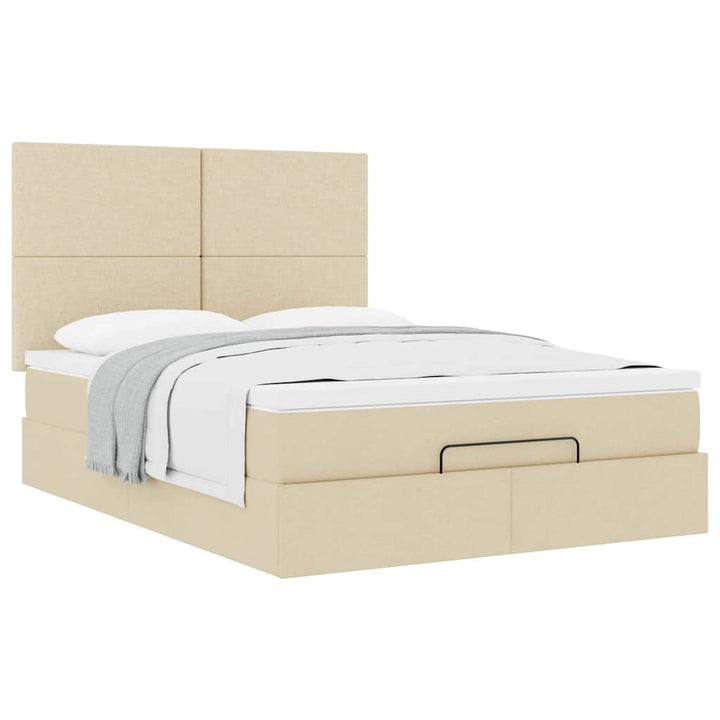 osmannisk sengeramme med madras 140x200 cm stof cremefarvet