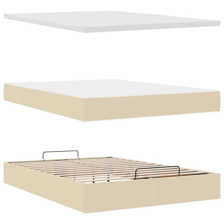 osmannisk sengeramme med madras 140x200 cm stof cremefarvet