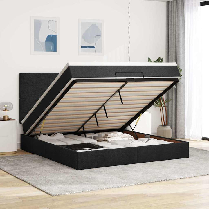 osmannisk sengeramme med madras 160x200 cm stof sort