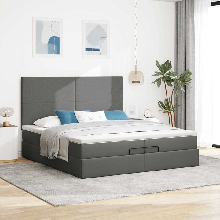 osmannisk sengeramme med madrasser 200x200 cm stof mørkegrå