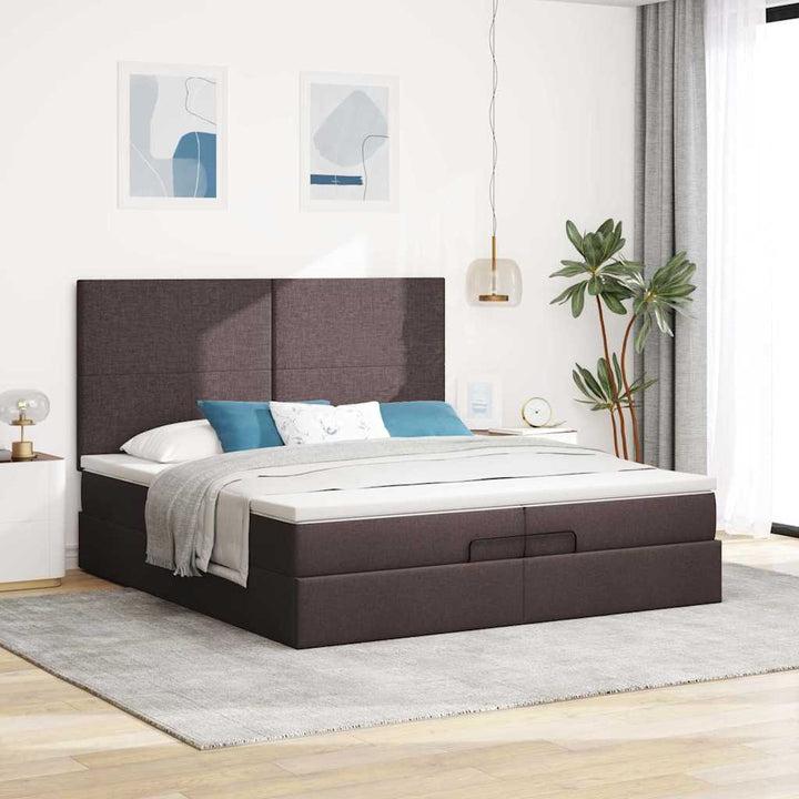 osmannisk sengeramme med madrasser 200x200 cm stof mørkebrun