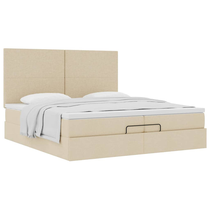 osmannisk sengeramme med madrasser 200x200 cm stof cremefarvet