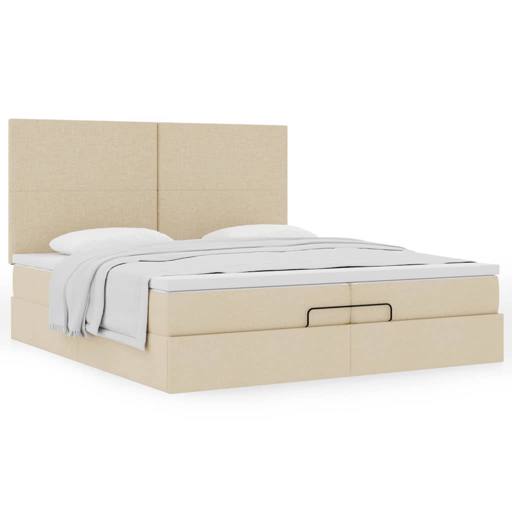 osmannisk sengeramme med madrasser 200x200 cm stof cremefarvet