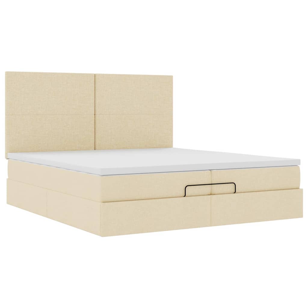 osmannisk sengeramme med madrasser 200x200 cm stof cremefarvet