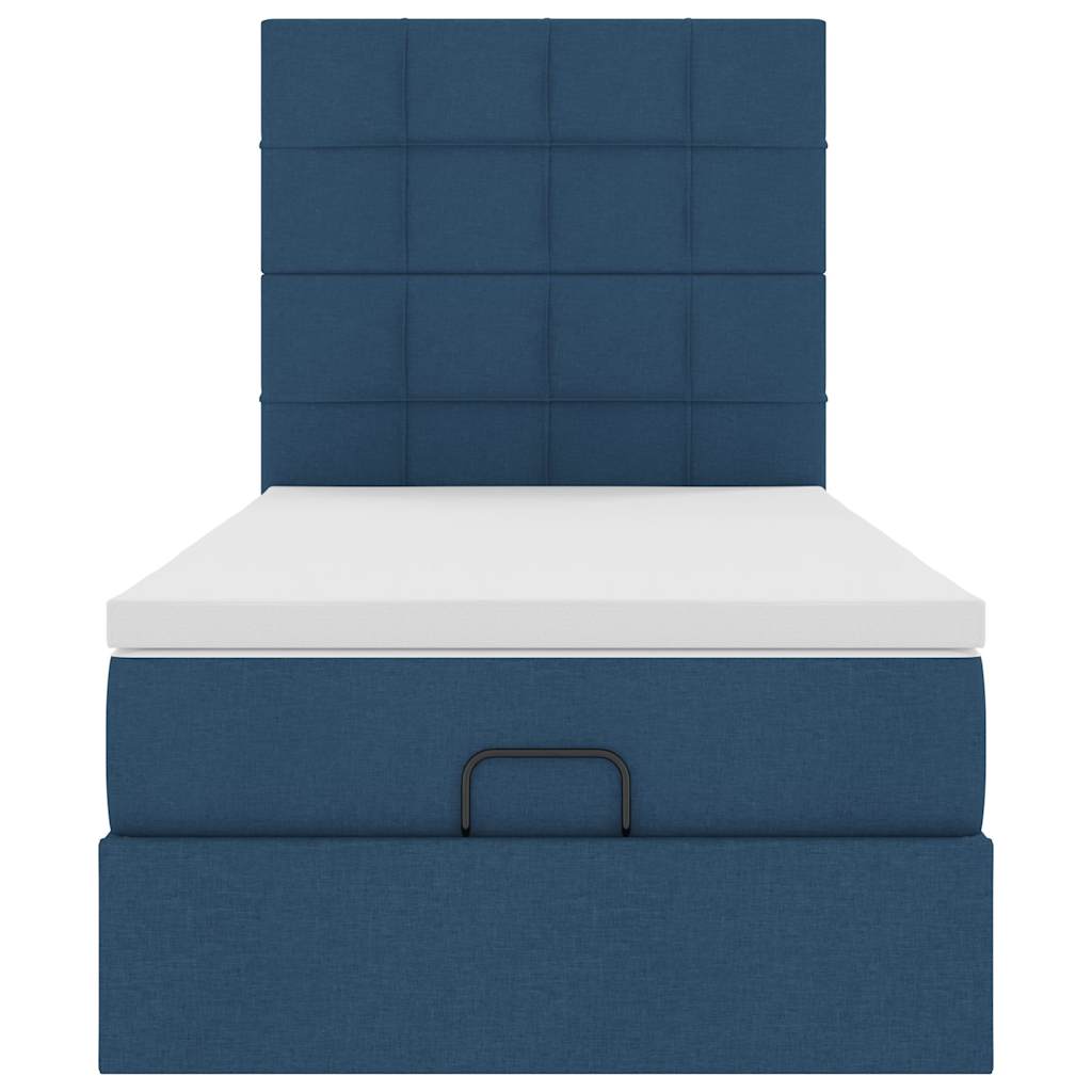 ottoman seng med madras 90x200 cm stof blå
