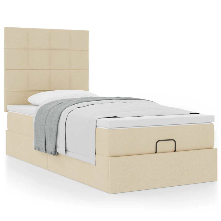 ottoman seng med madras 100x200 cm stof cremefarvet