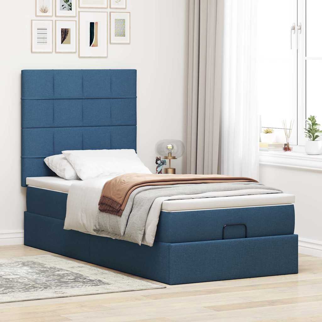 ottoman seng med madras 100x200 cm stof blå
