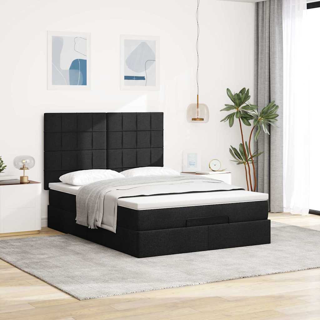 osmannisk sengeramme med madras 140x190 cm stof sort