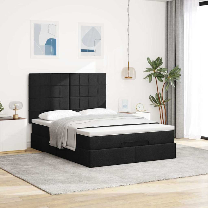 osmannisk sengeramme med madras 140x190 cm stof sort
