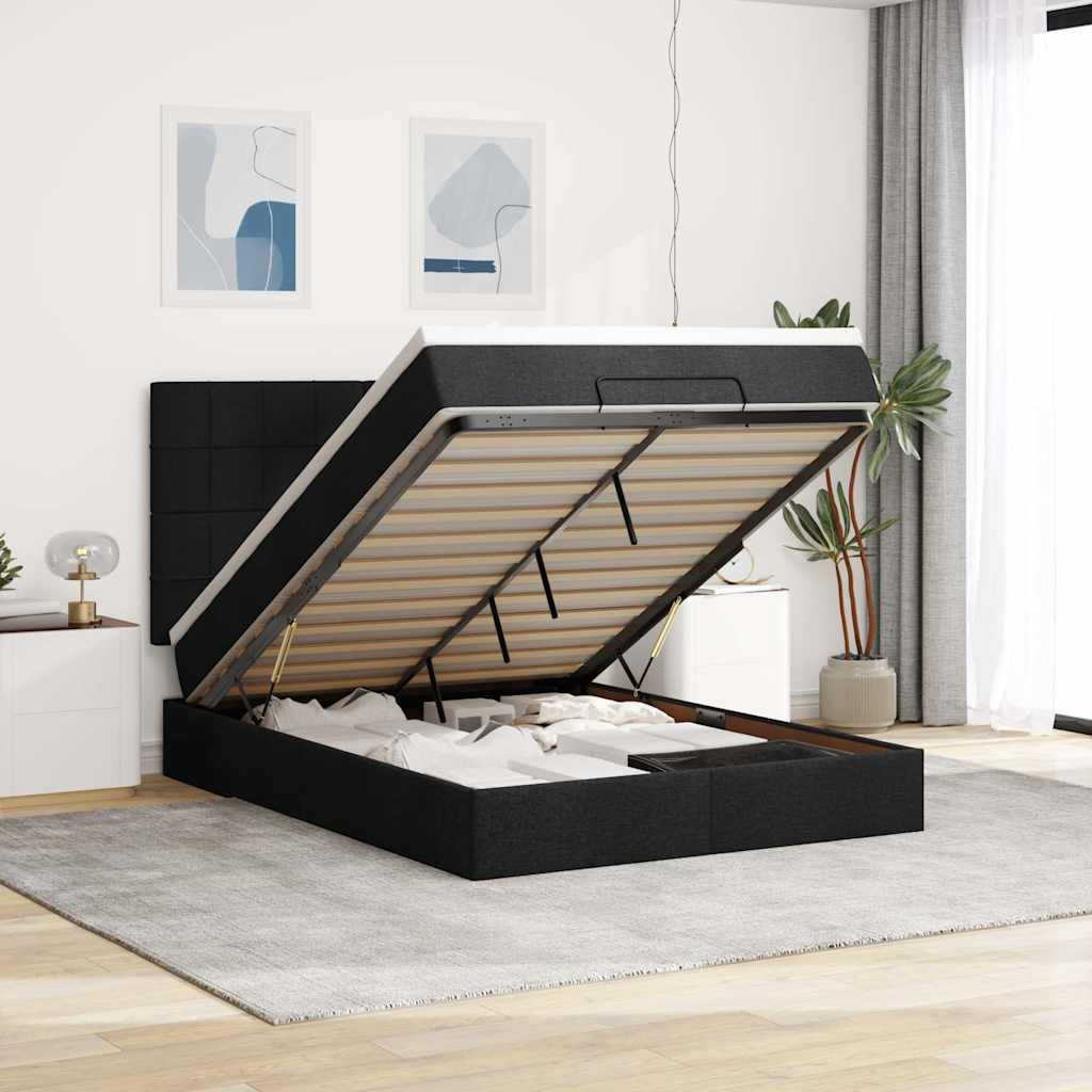 osmannisk sengeramme med madras 140x190 cm stof sort