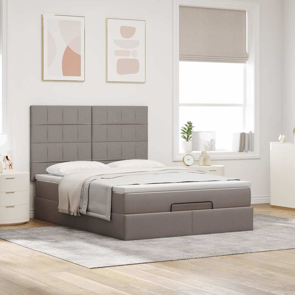 osmannisk sengeramme med madras 140x190 cm stof gråbrun