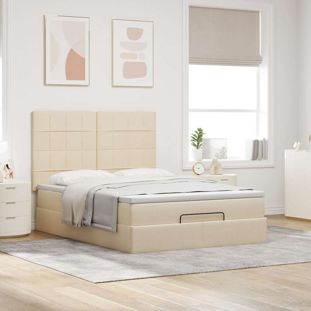 osmannisk sengeramme med madras 140x190 cm stof cremefarvet