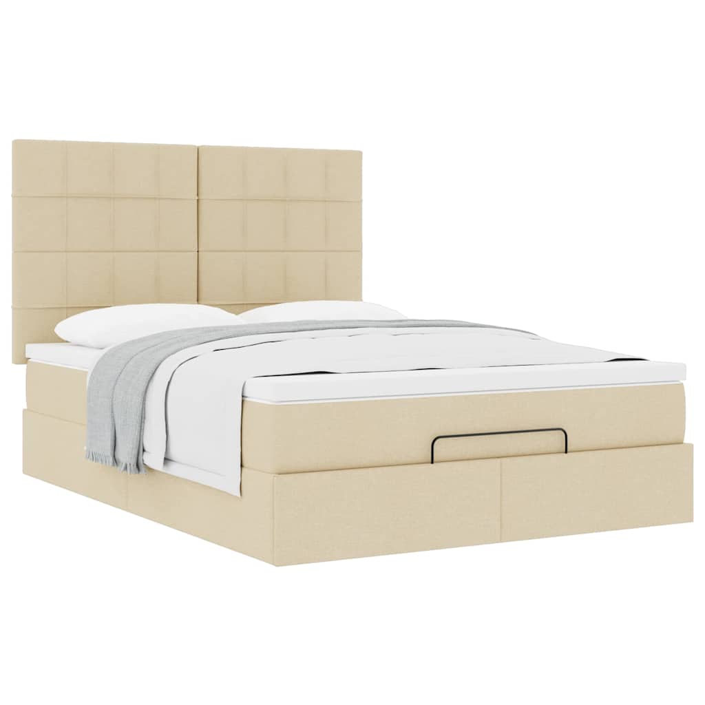 osmannisk sengeramme med madras 140x200 cm stof cremefarvet
