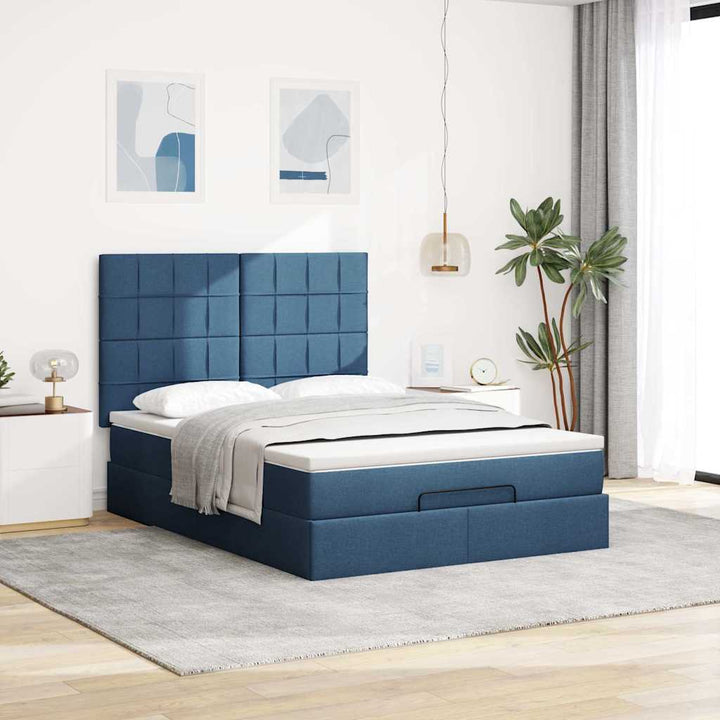 osmannisk sengeramme med madras 140x200 cm stof blå