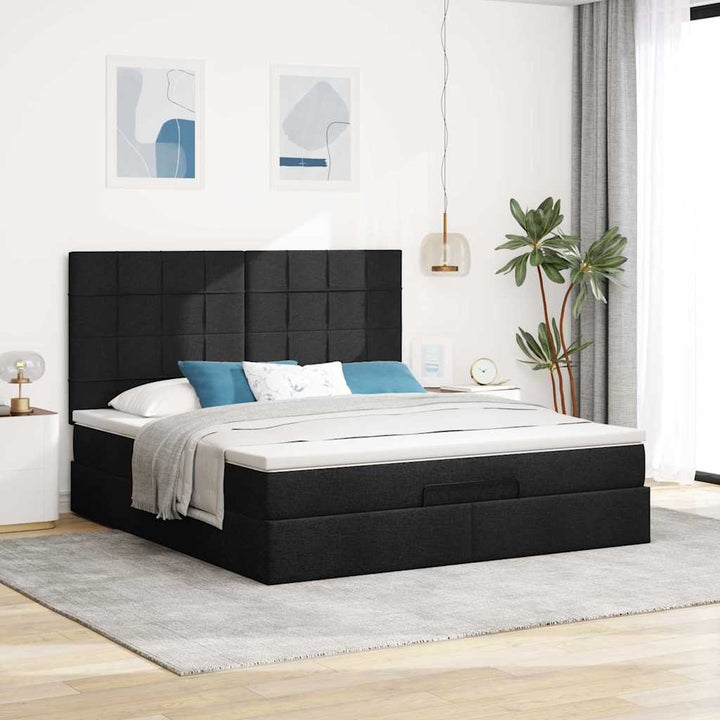 osmannisk sengeramme med madras 160x200 cm stof sort