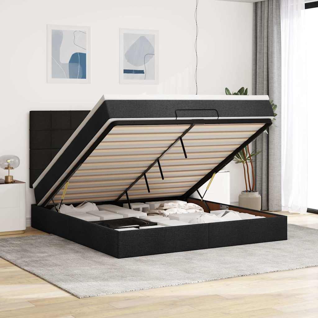 osmannisk sengeramme med madras 160x200 cm stof sort