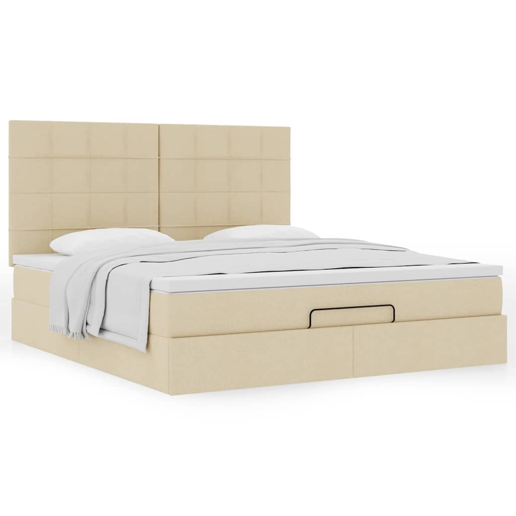 osmannisk sengeramme med madras 160x200 cm stof cremefarvet