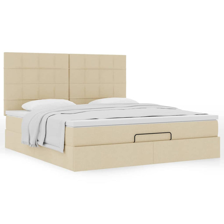 osmannisk sengeramme med madras 160x200 cm stof cremefarvet