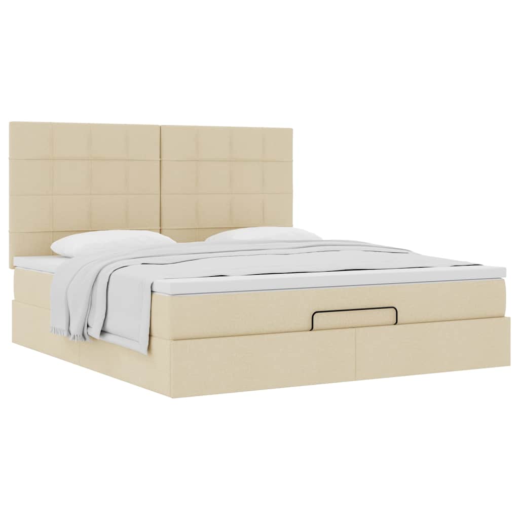 osmannisk sengeramme med madras 160x200 cm stof cremefarvet