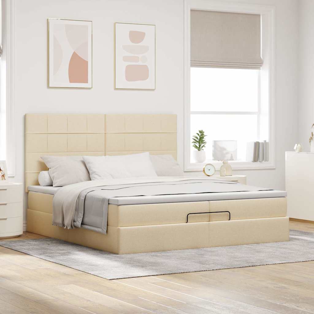 osmannisk sengeramme med madrasser 200x200 cm stof cremefarvet