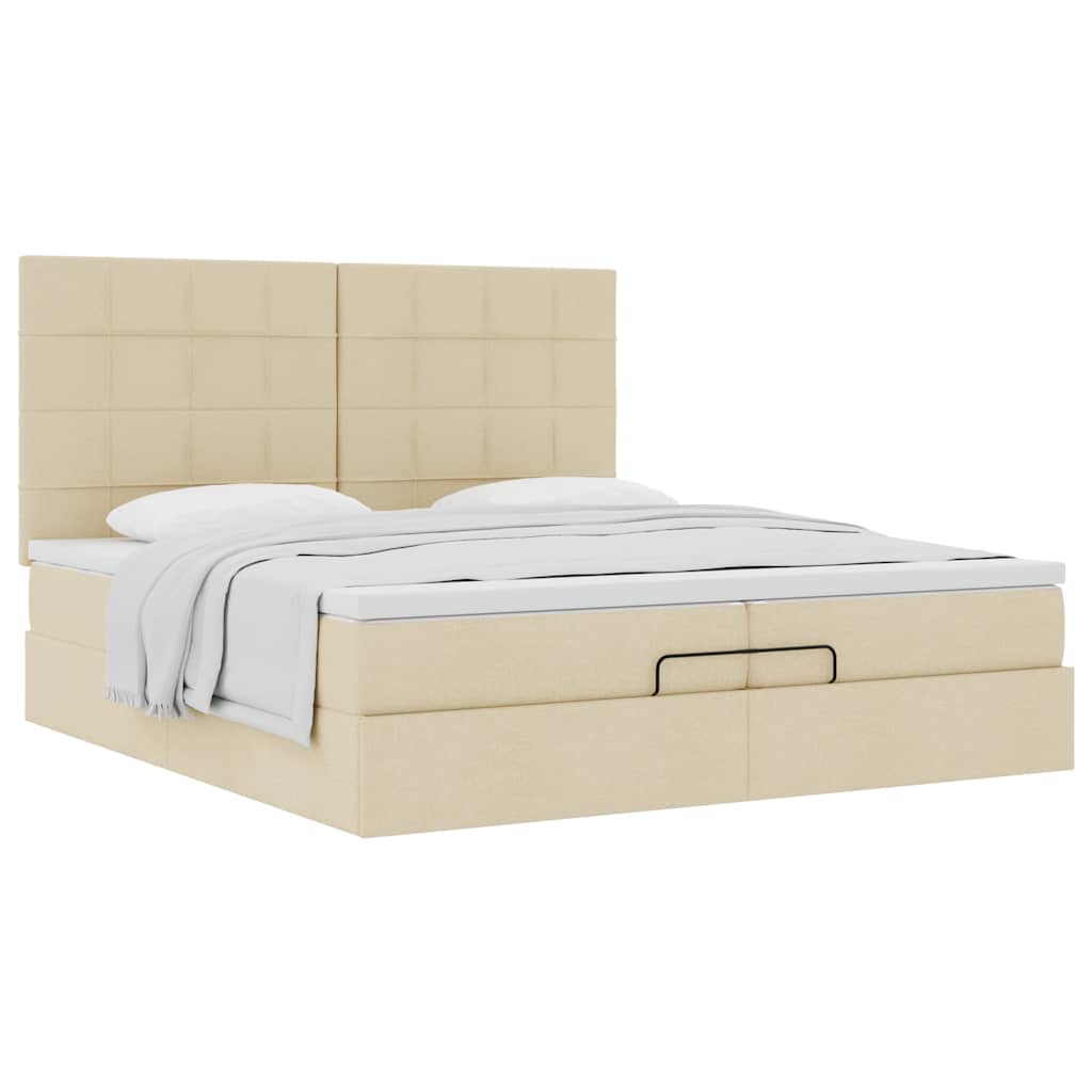 osmannisk sengeramme med madrasser 200x200 cm stof cremefarvet