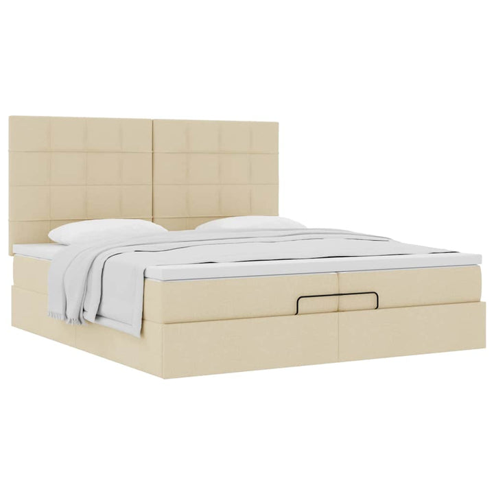 osmannisk sengeramme med madrasser 200x200 cm stof cremefarvet