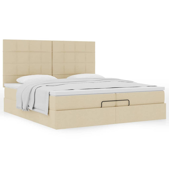 osmannisk sengeramme med madrasser 200x200 cm stof cremefarvet
