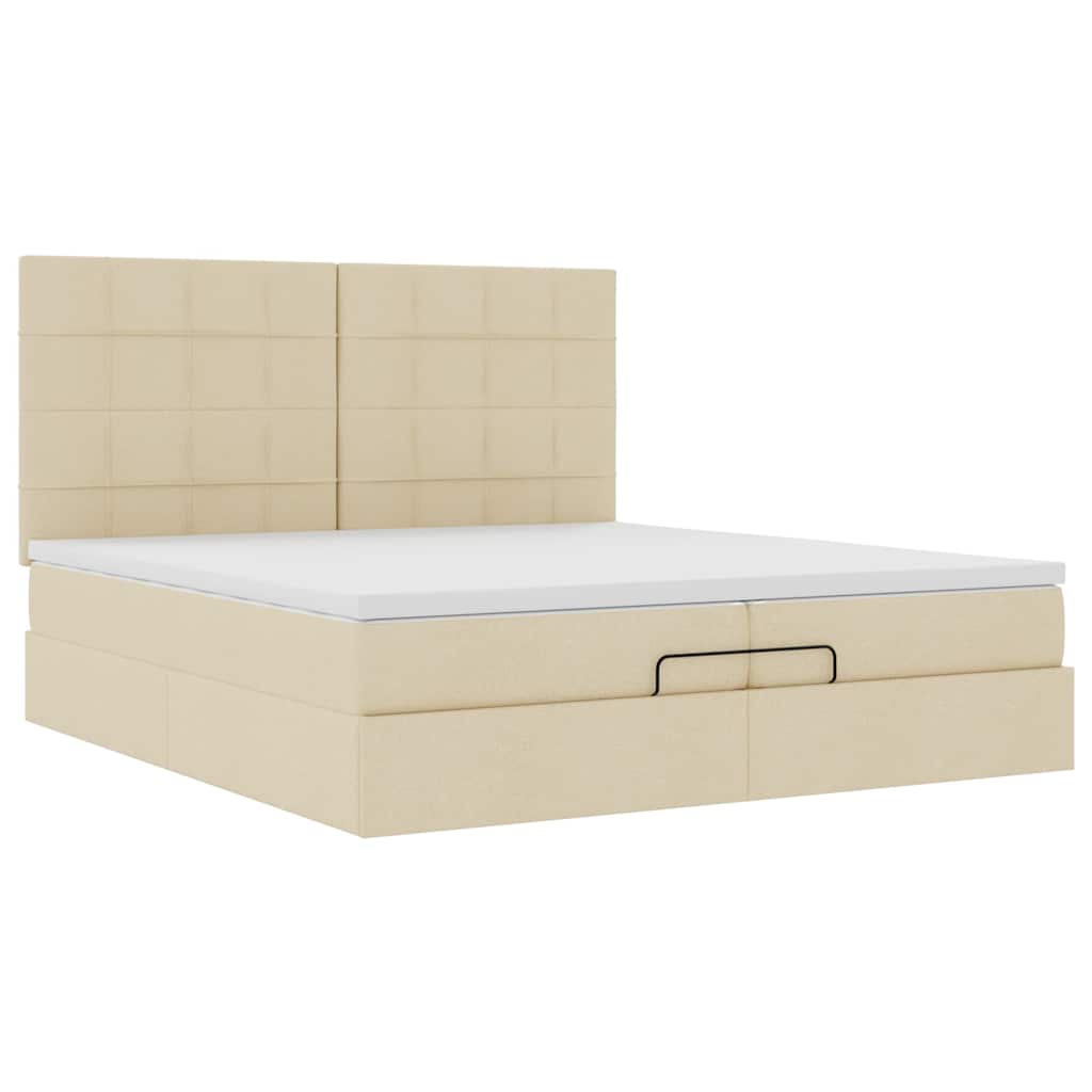 osmannisk sengeramme med madrasser 200x200 cm stof cremefarvet