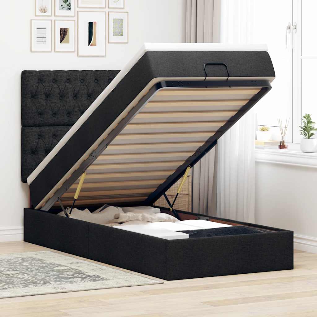 osmannisk sengeramme med madras 90x190 cm stof sort