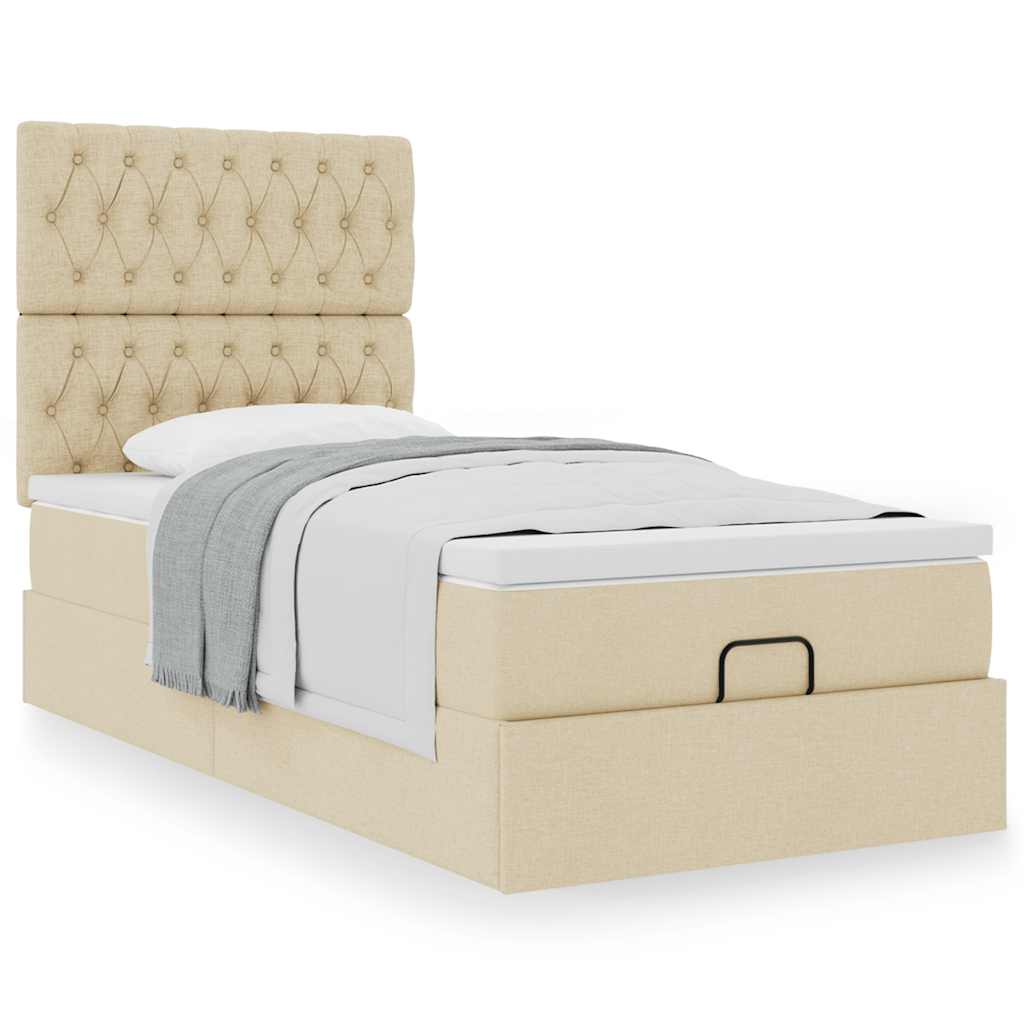 osmannisk sengeramme med madras 90x190 cm stof cremefarvet